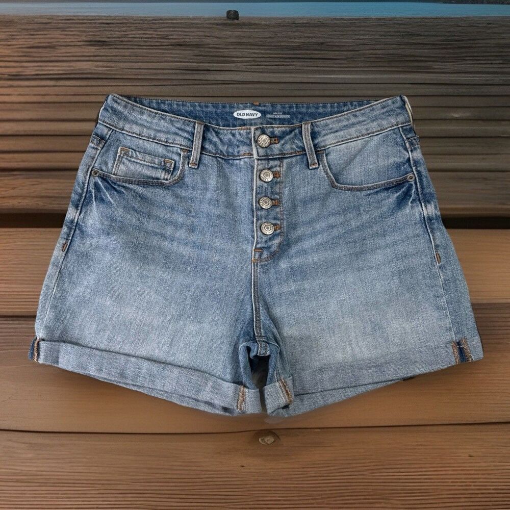 Old Navy High Rise Shorts 6 (W29 Inseam 3) Blue Cuffed Button Fly Denim Womens